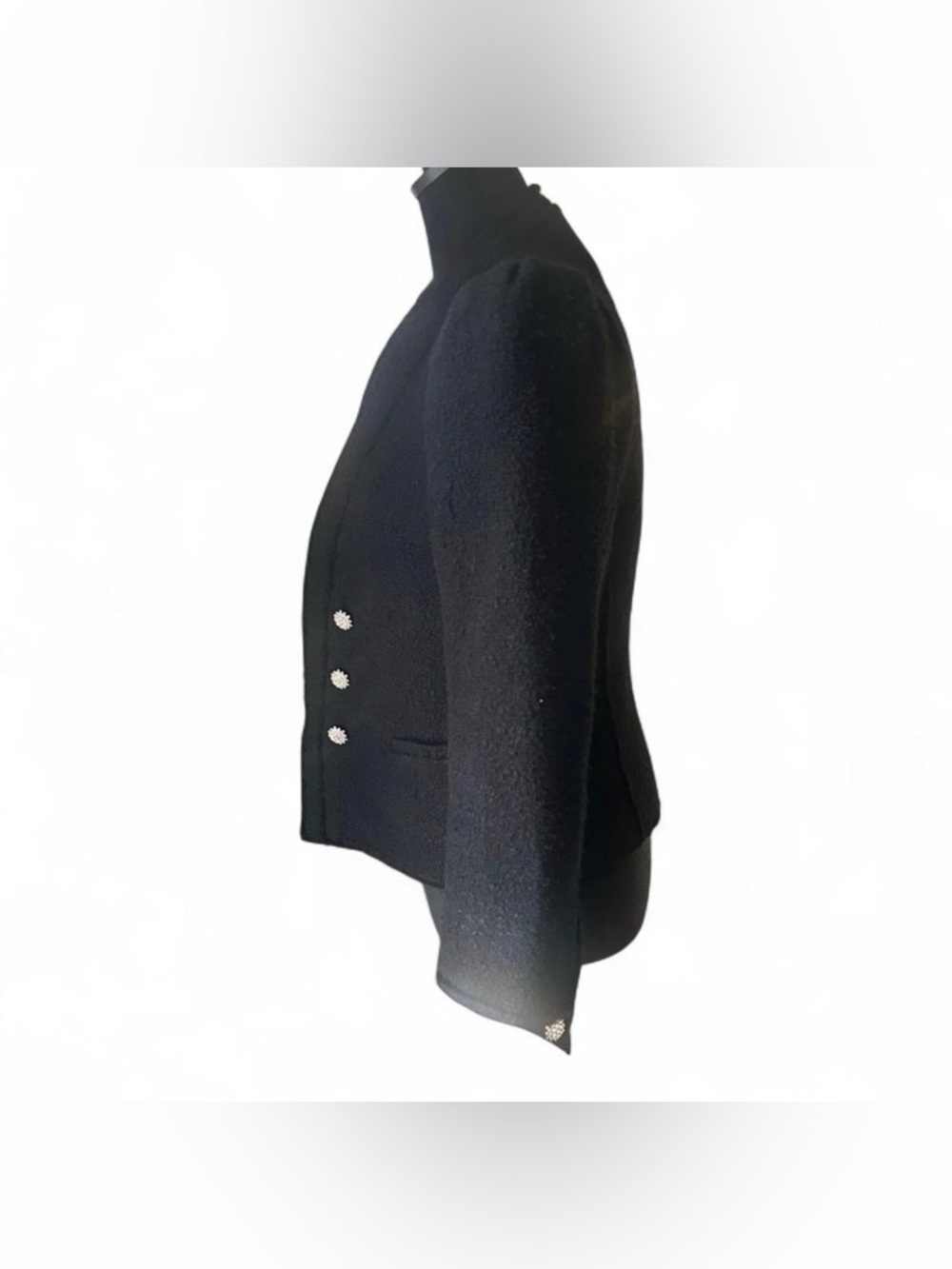 Zara Black Double-Breasted Textured Blazer with Decorative Buttons - Picture 3 of 5